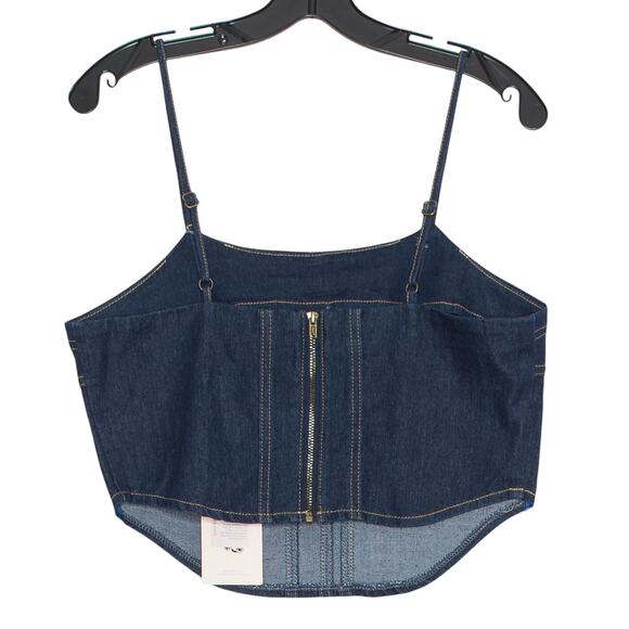 NWT Sincerely Jules Crop Top Denim Minimalist Retro Boho Cowgirl Blue Size Large - Picture 4 of 4